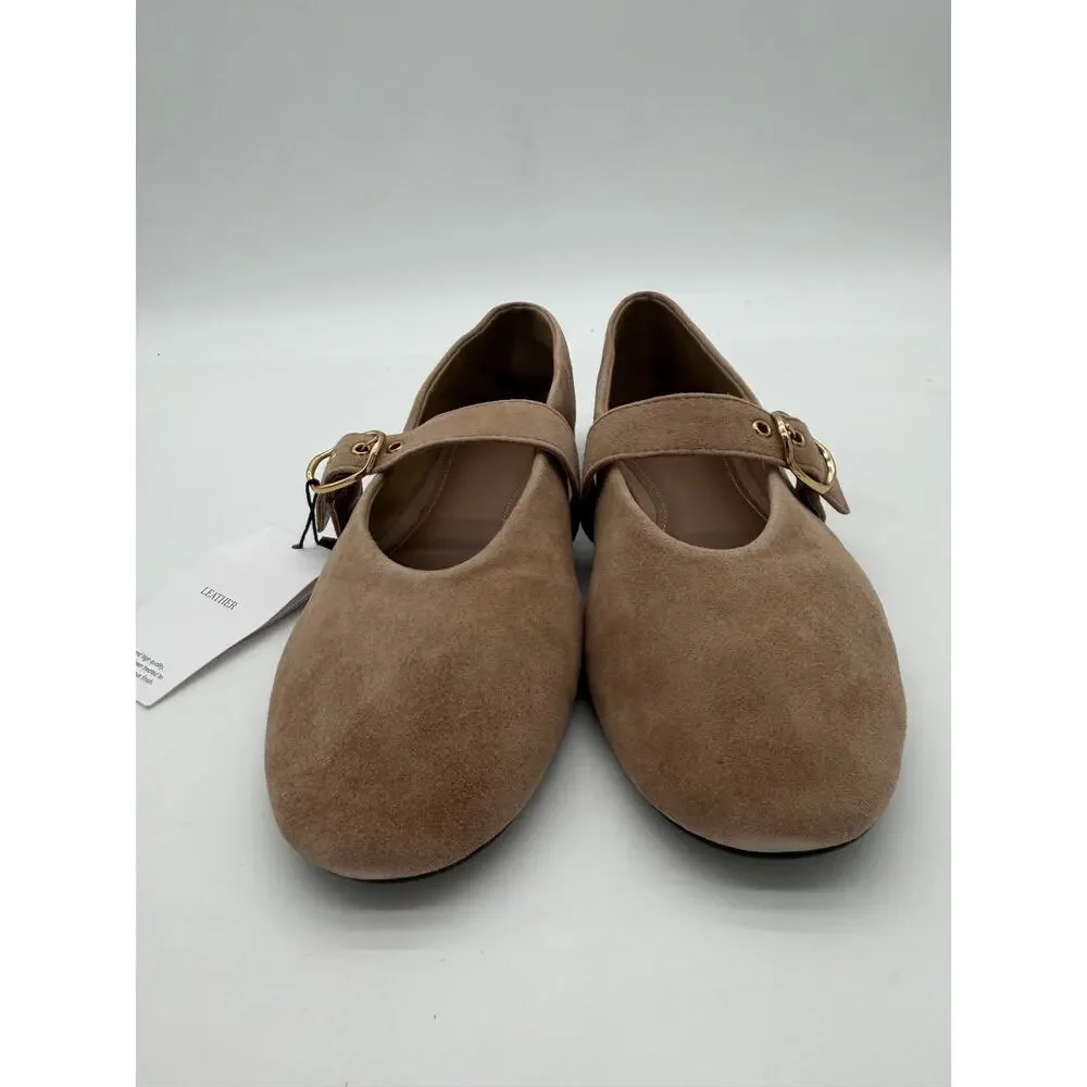 MNG Mango Sand Suede Goat Leather Mary Jane Flat Minimalist Buckle EU38 US7.5